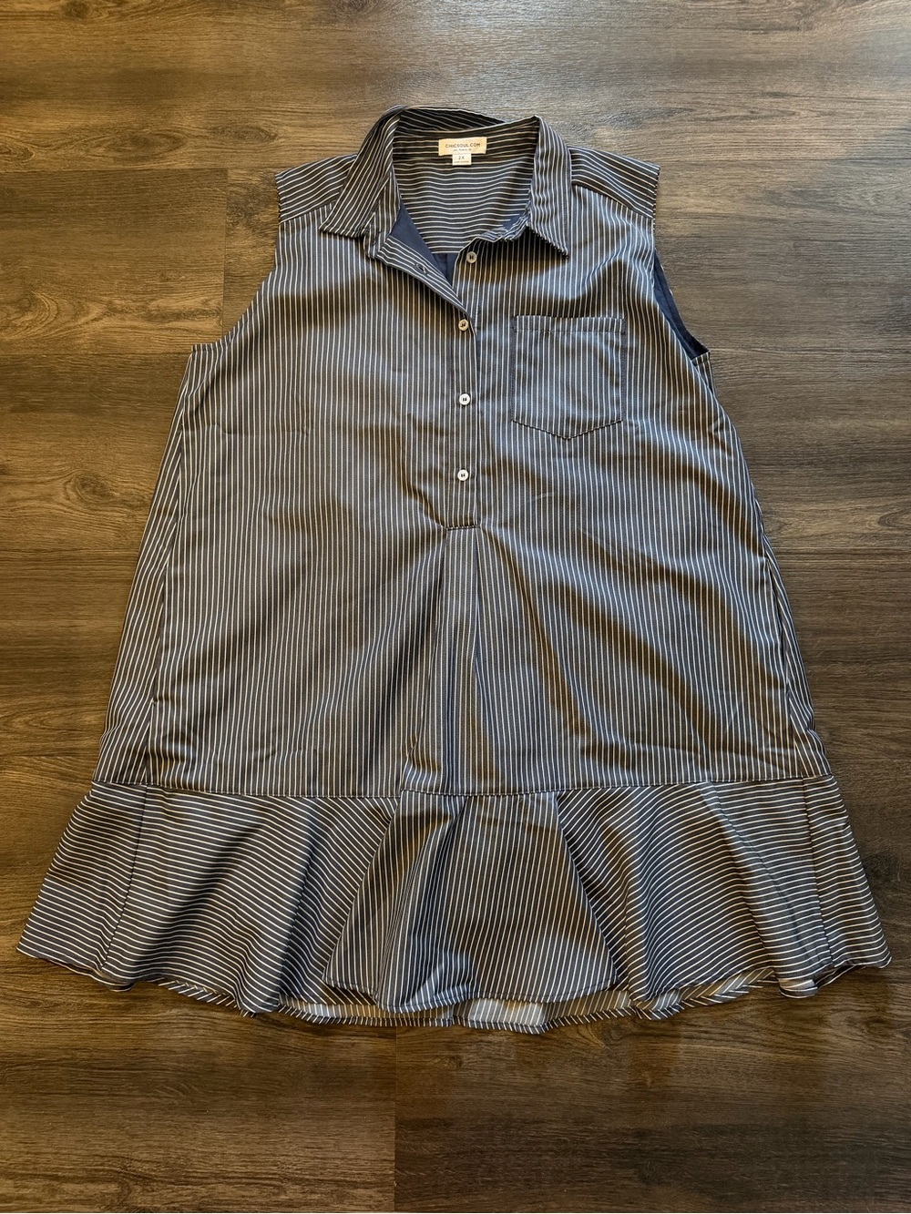 Chic Soul Navy and White Striped Sleeveless Midi Dress
